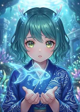 Anime Girl with Glowing Fish