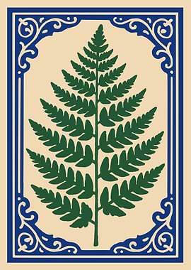 Green Fern with Blue Border