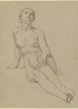 Pencil Sketch of a Seated Nude Woman