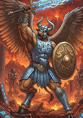 Winged Minotaur Warrior with Lightning Sword