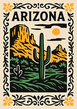 Arizona Desert Landscape with Saguaro Cactus