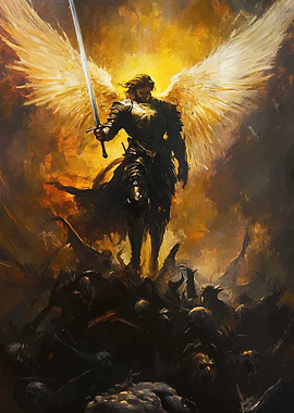 Angel Warrior Standing Over Fallen Foes