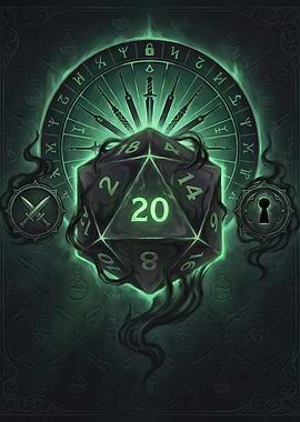 Mystical D20 Dice with Runes and Symbols