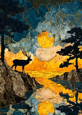 Golden Sunset Stag Alcohol Ink