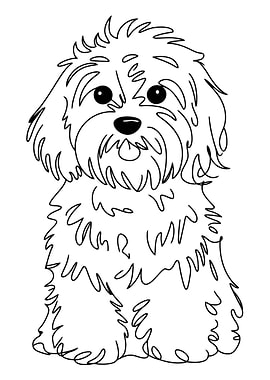 Cute fluffy dog line art