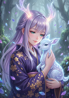 Anime Girl with Magical Fawn