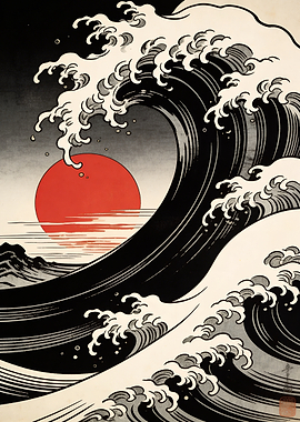 Great Wave with Red Sun