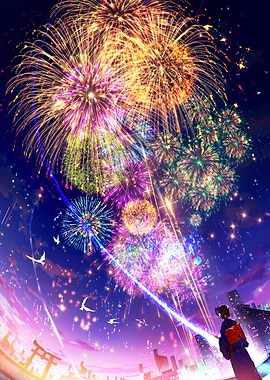 Anime Girl Watching Fireworks