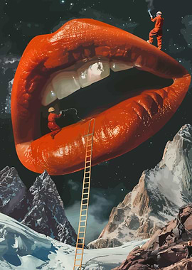 Surreal Space Lips and Mountains
