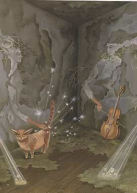 Surreal Cat and Violinist Spirits