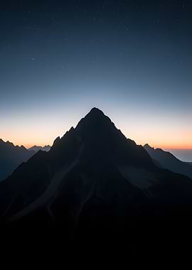 Mountain Peak at Dusk with Stars