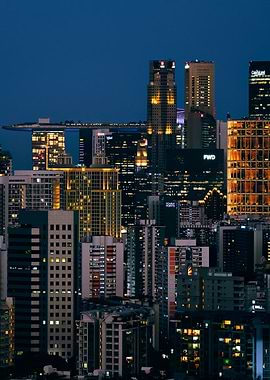 Singapore's Skyline from the Heartlands at Blue Hour