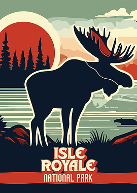 retro Isle Royale National Park Moose Poster