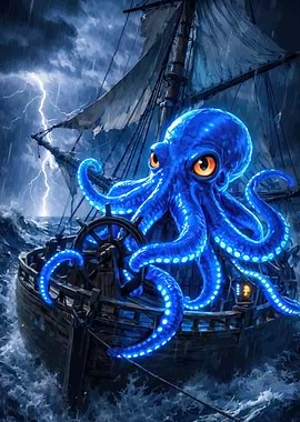 Giant Blue Octopus on a Ship