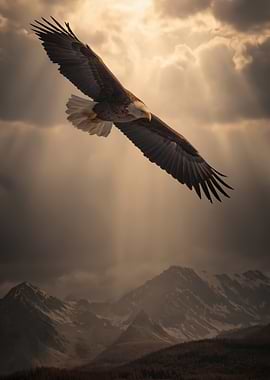 Eagle Soaring over Mountains