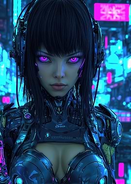 Cyberpunk Woman with Glowing Eyes