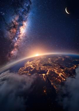 Earth from Space with Milky Way