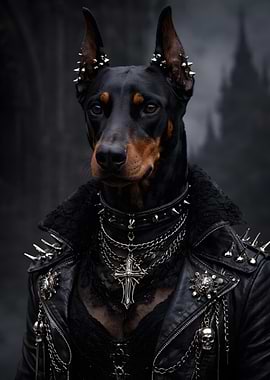 Gothic Doberman in Leather Jacket