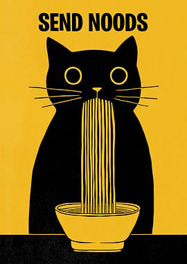 Send Noods, Black Cat Eating Noodles