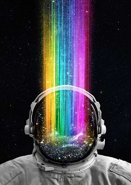 Astronaut with Rainbow Light in Helmet