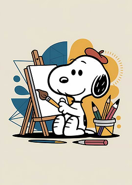 Snoopy Painting on Easel