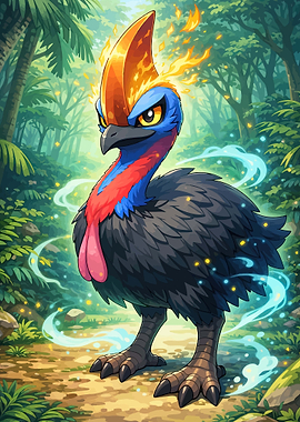 Fiery Cassowary in a Lush Forest