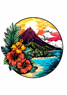 Tropical Volcano Beach Sunset