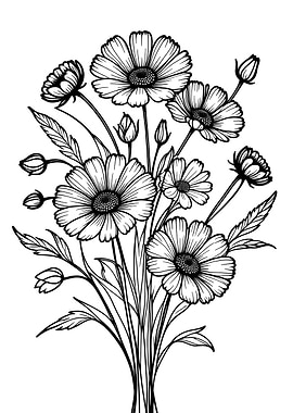 Black and White Floral Illustration