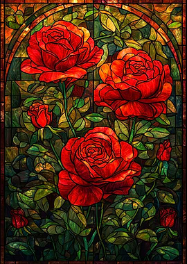 Stained Glass Red Roses
