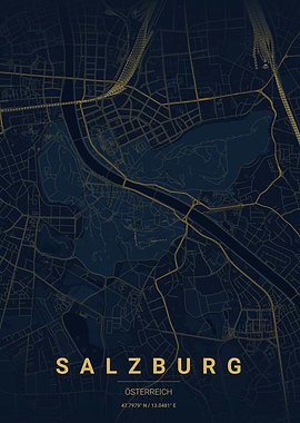 Salzburg Street Map Poster – Midnight Edition