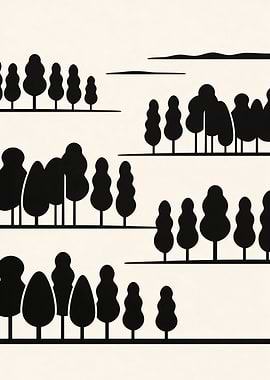 Minimalist Black Trees on Beige Background
