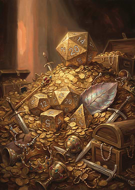 Treasure Hoard with Dice and Jewels