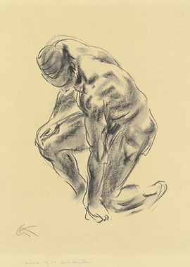 Charcoal Sketch of a Kneeling Man