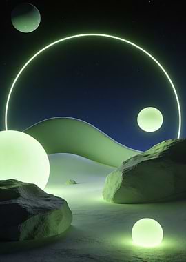 Surreal Alien Landscape with Glowing Orbs