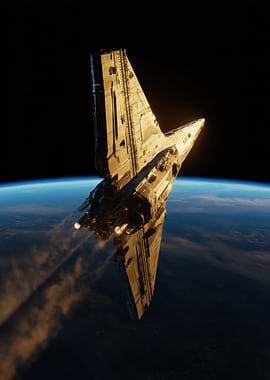 Sci-fi Starship Ascending Above Earth