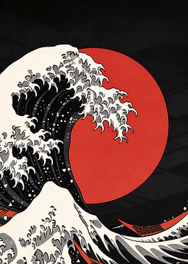 The Great Wave with Red Sun