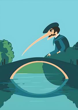 Man with long nose on bridge