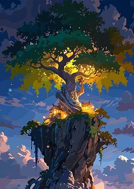 Magical Treehouse on a Cliff