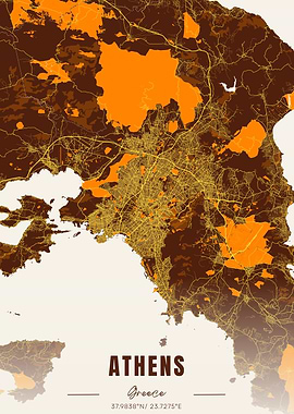 Athens Greece Map Art