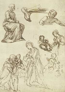 Old Master Drawing of Figures and Feet