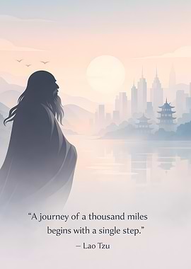 Lao Tzu quote with cityscape