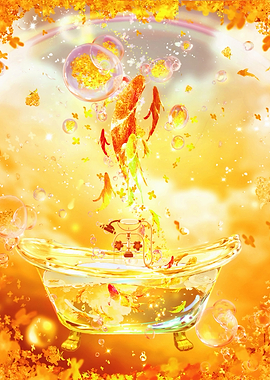Magical Bathtub with Floating Koi and Flowers
