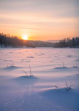 Winter Sunset Over Snowy Landscape