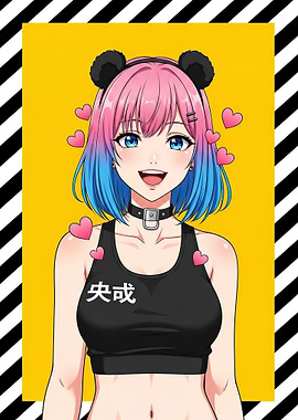Anime Girl with Pink and Blue Hair