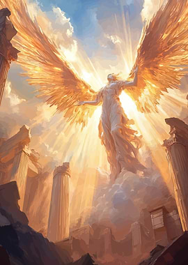 Angel Ascending Amidst Ancient Ruins