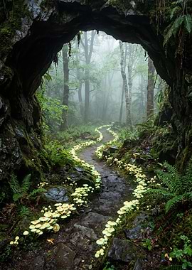 Enchanted Forest Path with Glowing Mushrooms