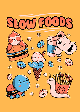 Slow Food Cute Animals Sloth Koala turtle Snail Fries