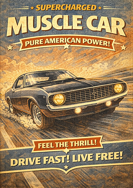 Supercharged Muscle Car Vintage Poster