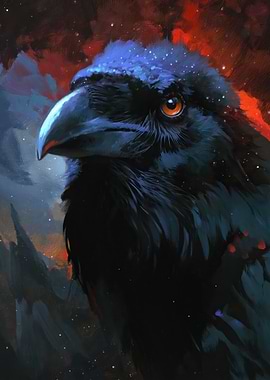 Mystical Raven with Starry Background