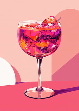 Vibrant Pink Cocktail with Ice